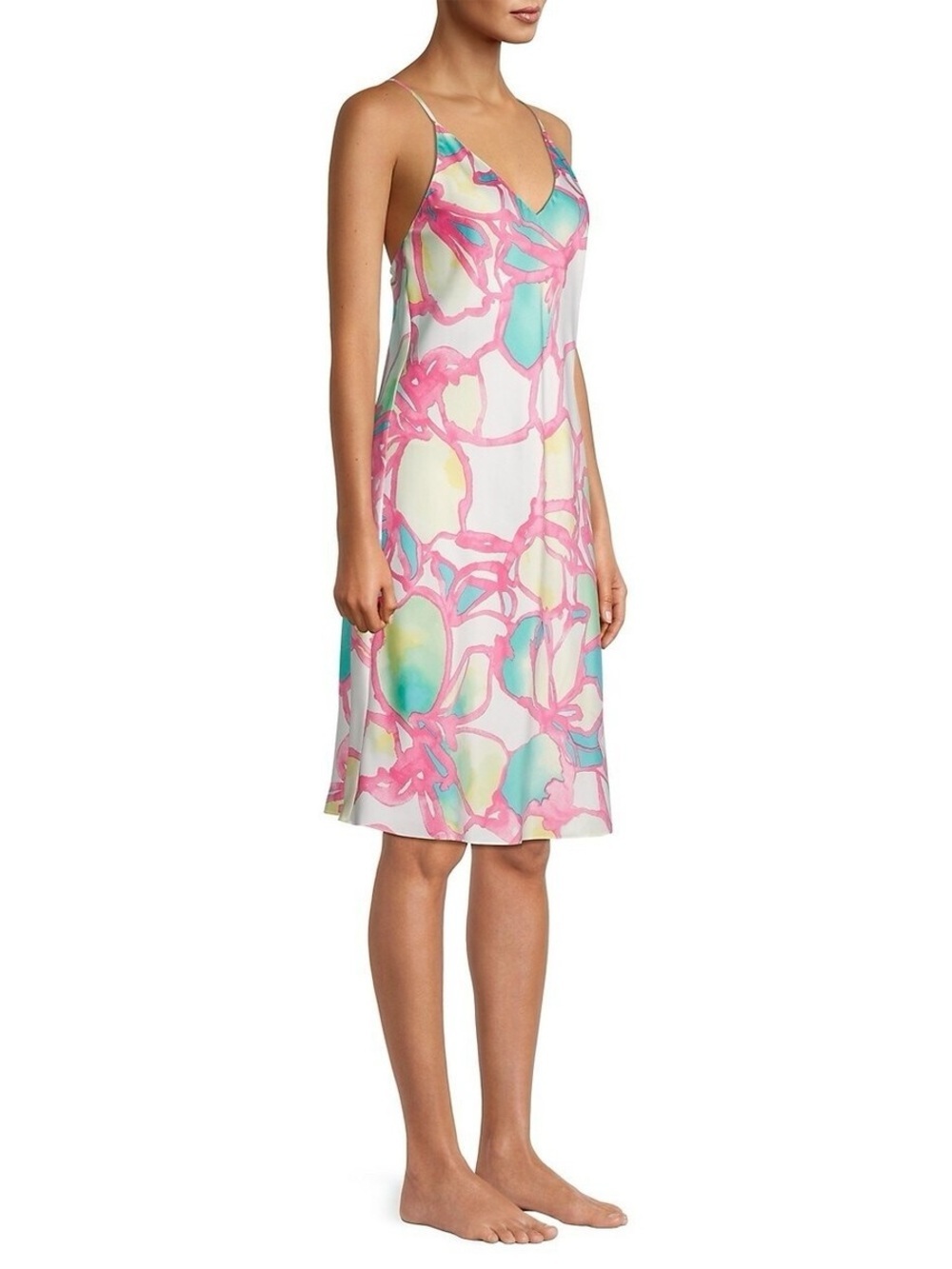 Natori Taisho Print Satin Slip Dress nightgown vneck midi floral